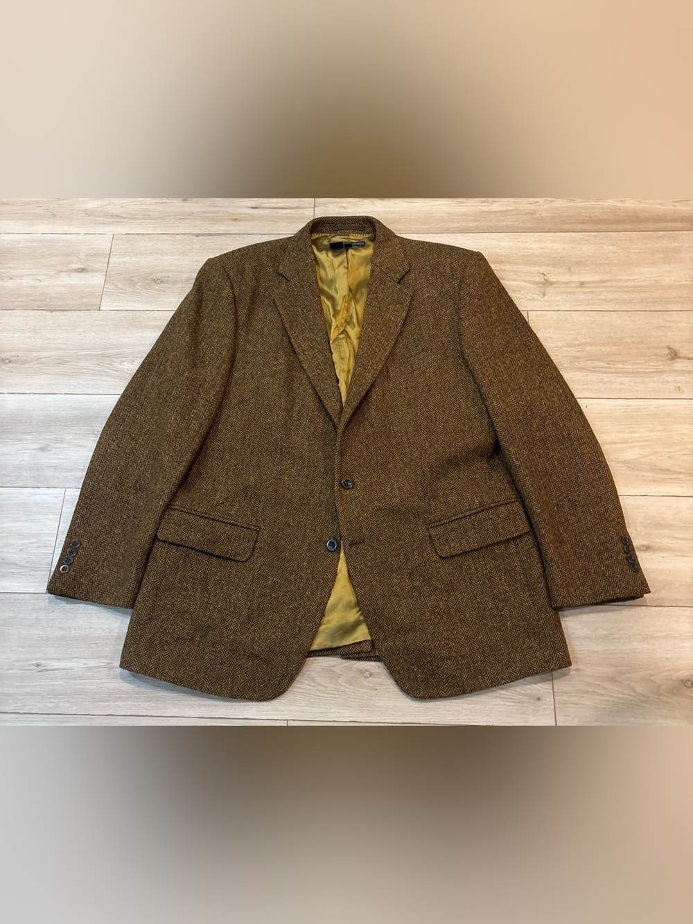 J Peterman Tweed Blazer Jacket Sport Coat herringbone 46R 3/2 roll trad